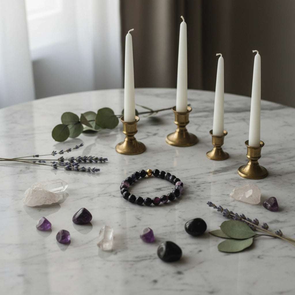Bracelet Perles Noires Brillantes & Or