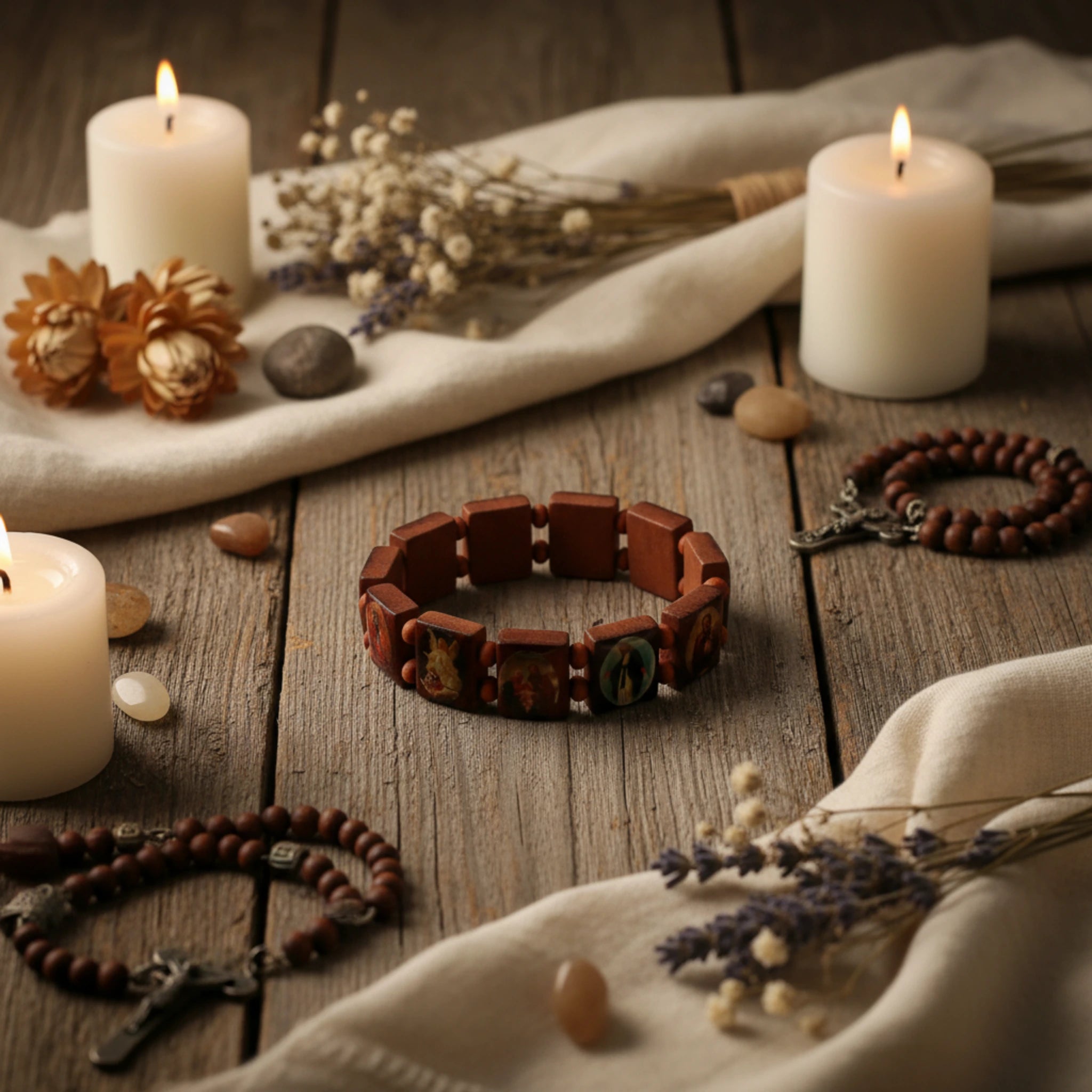 Bracelet Multi-Icônes en Bois - Protection & Spiritualité