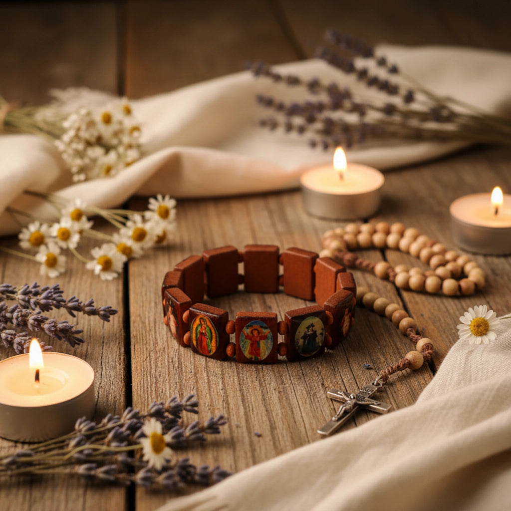 Bracelet Multi-Icônes en Bois - Protection & Spiritualité