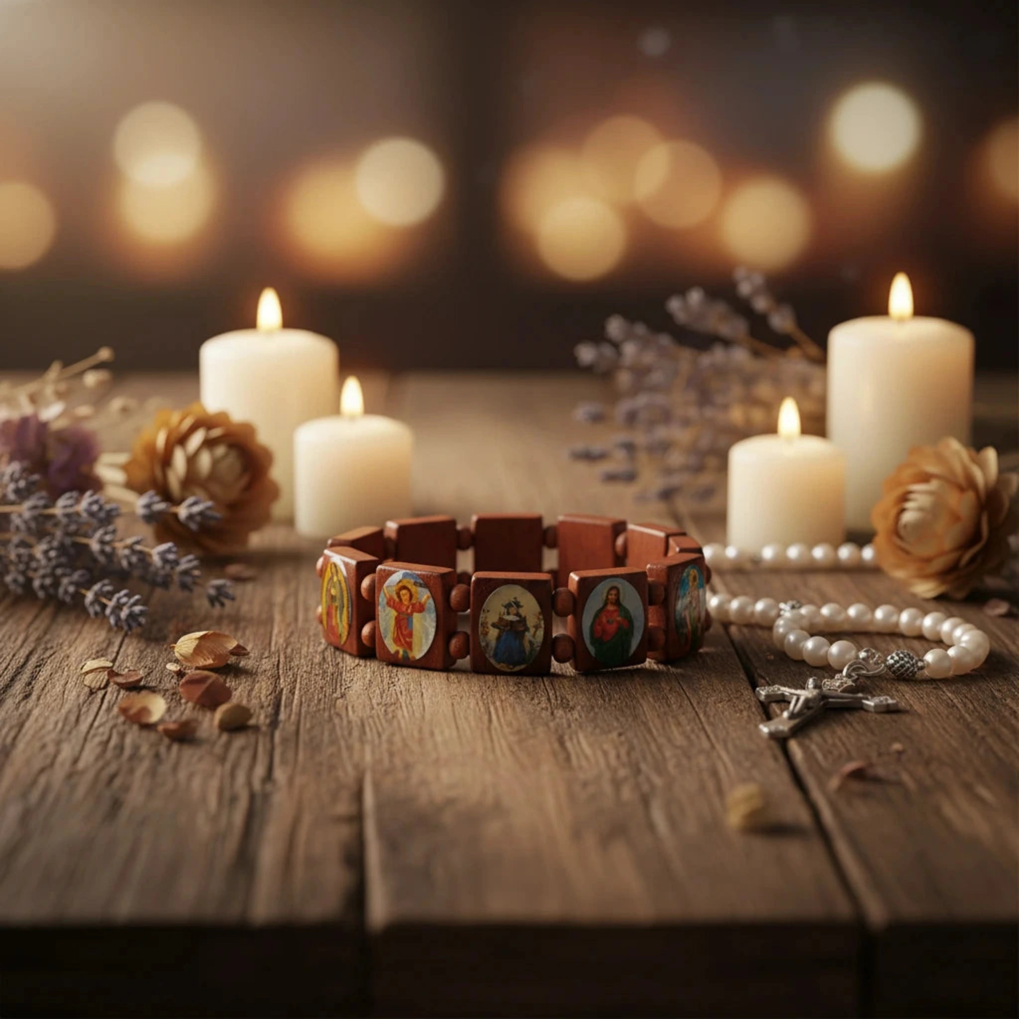 Bracelet Multi-Icônes en Bois - Protection & Spiritualité