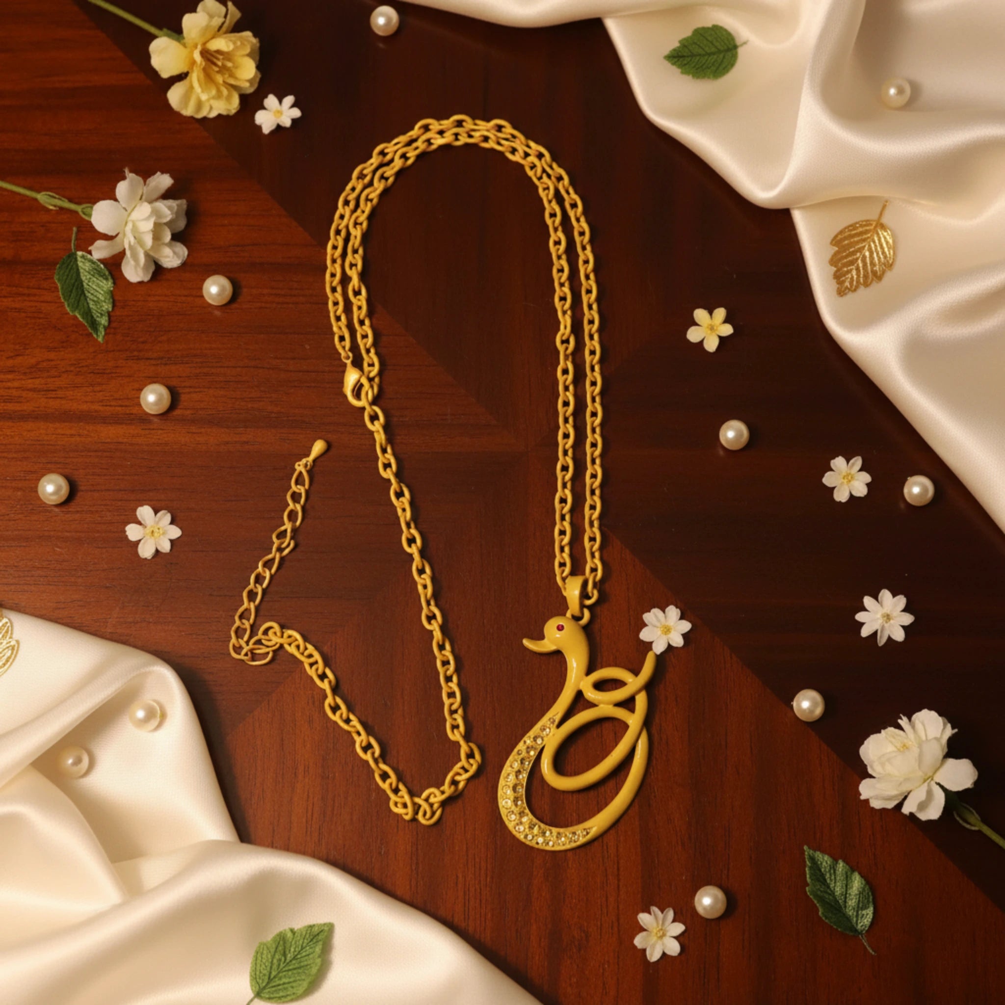 Collier "Cygne Arlequin" Jaune Moutarde – Éclat Pop & Cristaux