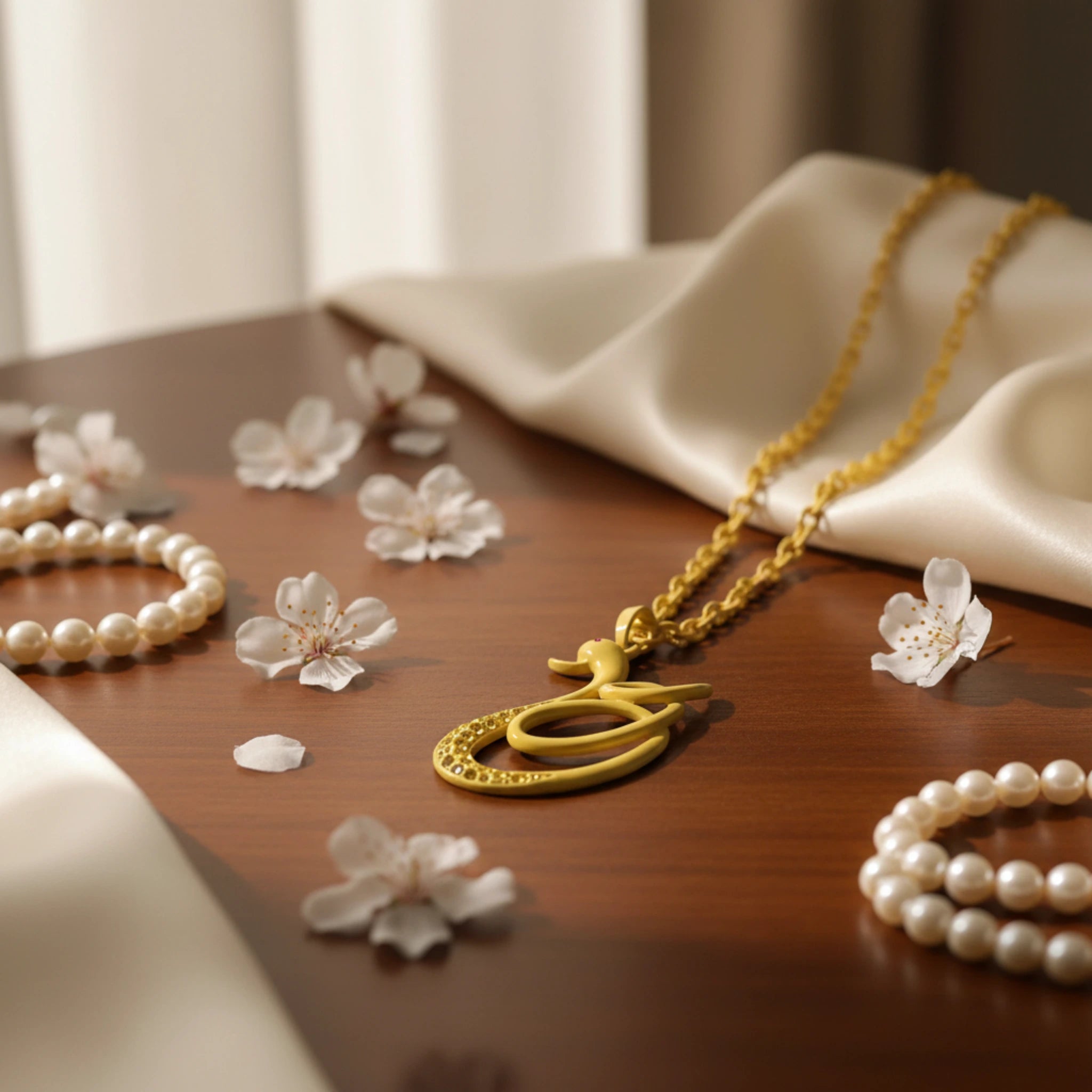 Collier "Cygne Arlequin" Jaune Moutarde – Éclat Pop & Cristaux