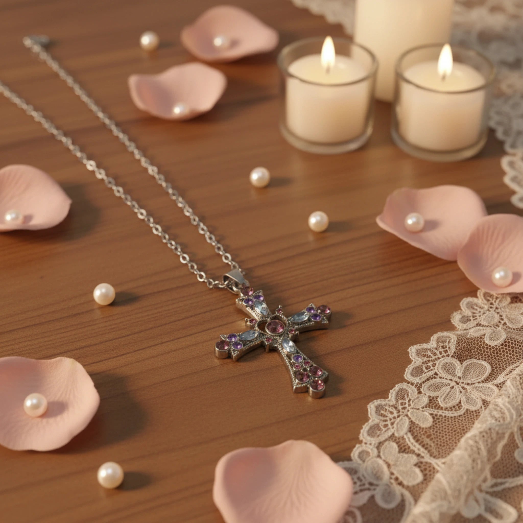 Collier Croix "Héritage Byzantin" – Cristaux Multicolores & Argent