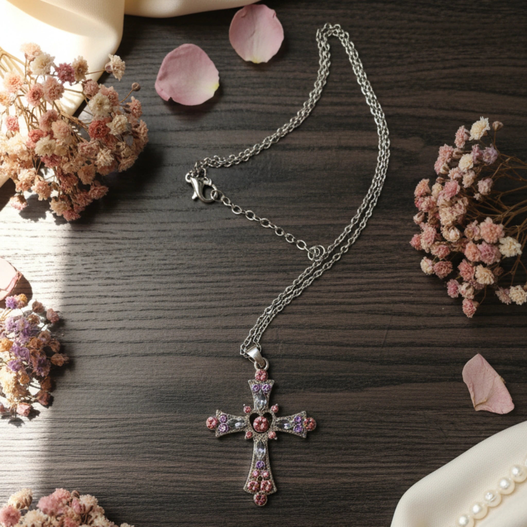 Collier Croix "Héritage Byzantin" – Cristaux Multicolores & Argent