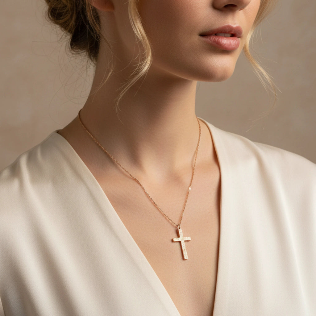 Collier "Foi Texturée" – Croix Métal Martelé Doré