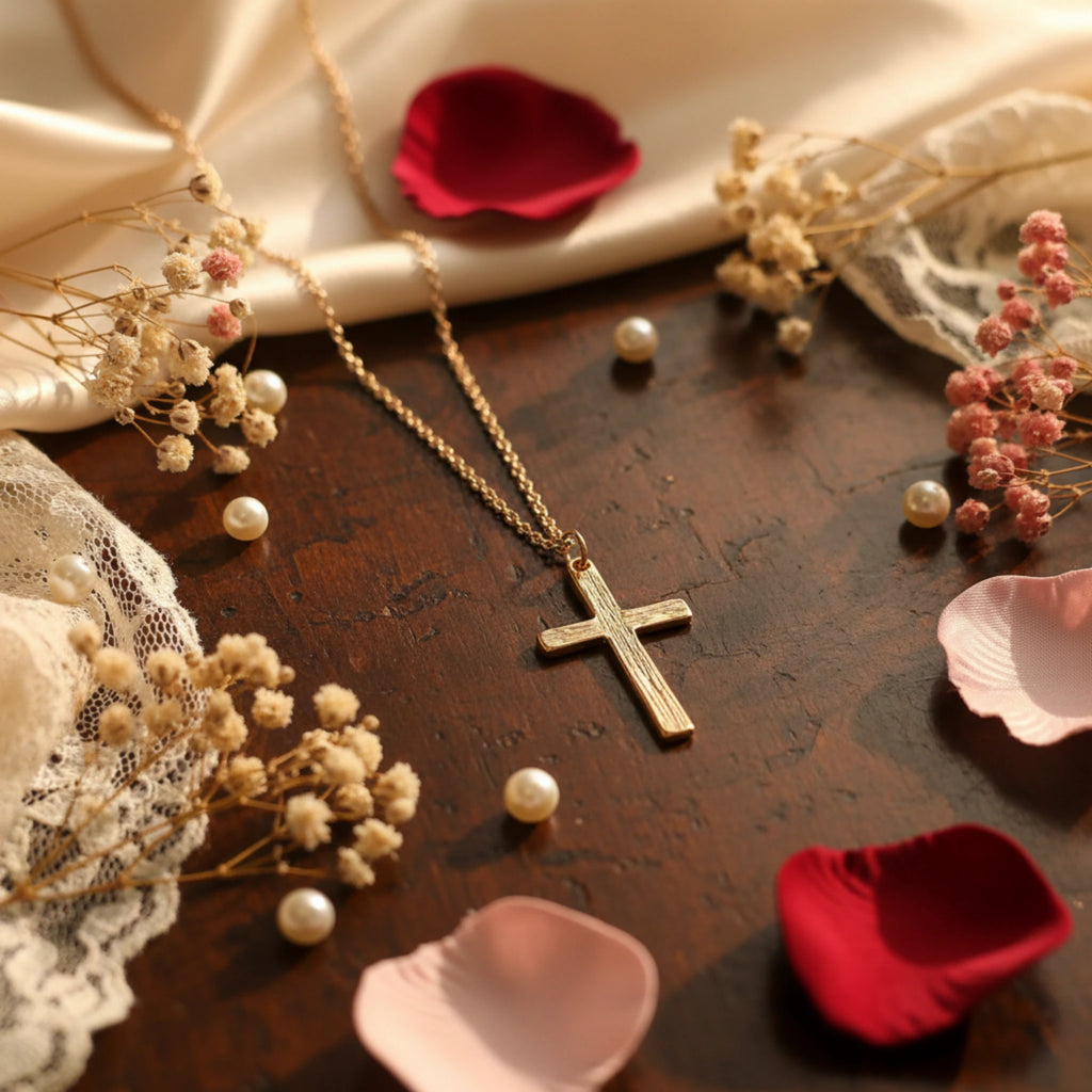 Collier "Foi Texturée" – Croix Métal Martelé Doré