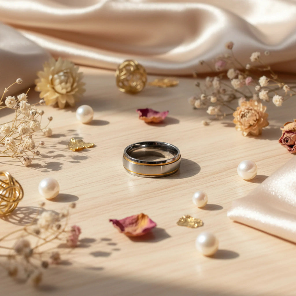Bague Mixte en Acier Inoxydable - Design Bicolore