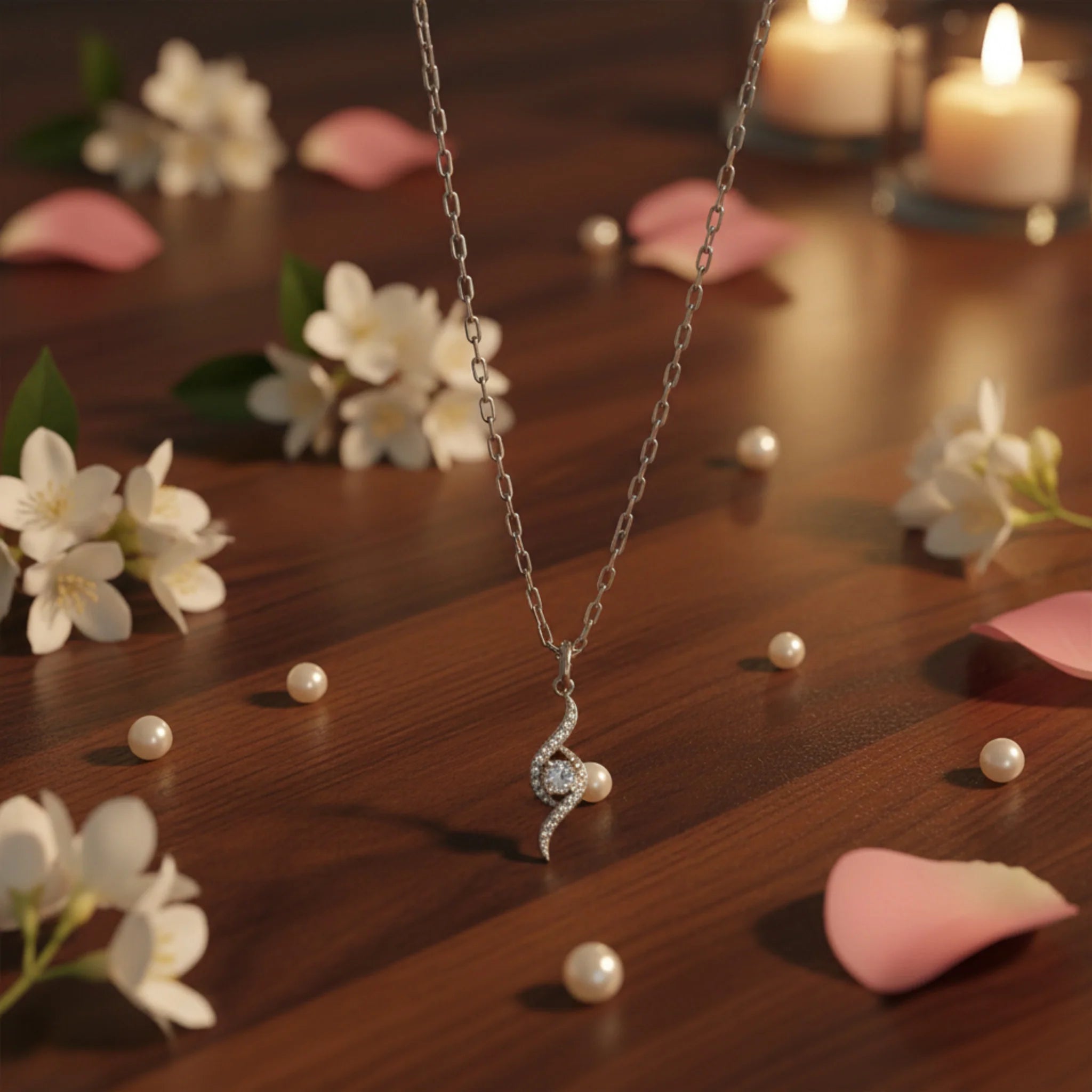 Collier Pendentif "Sinuosité Star" - Argent 925 & Zirconium