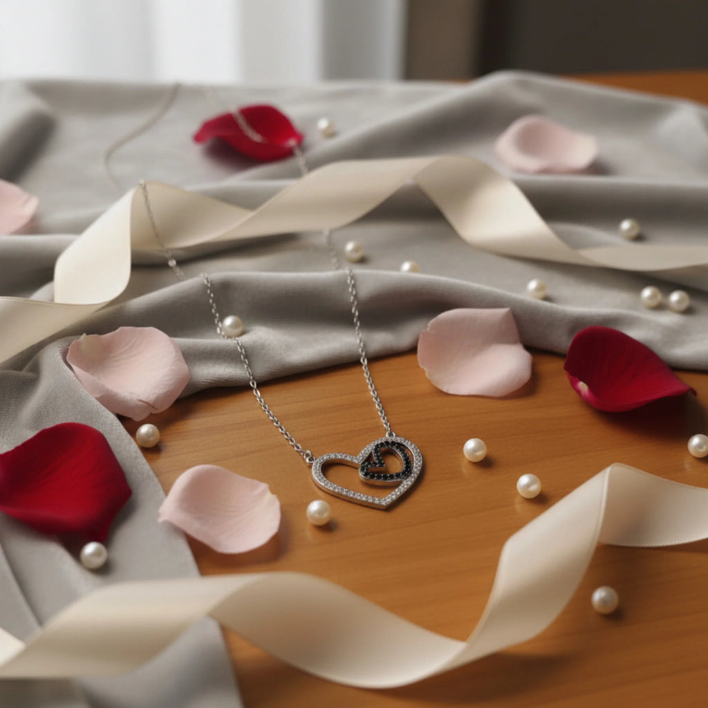 Collier "Cœurs Entrelacés" – Argent 925 & Cristaux Contrastés