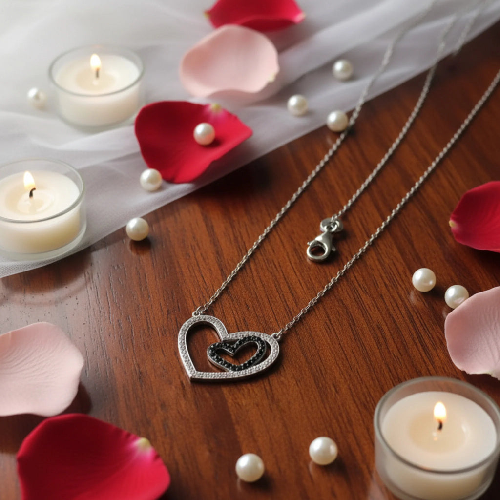 Collier "Cœurs Entrelacés" – Argent 925 & Cristaux Contrastés