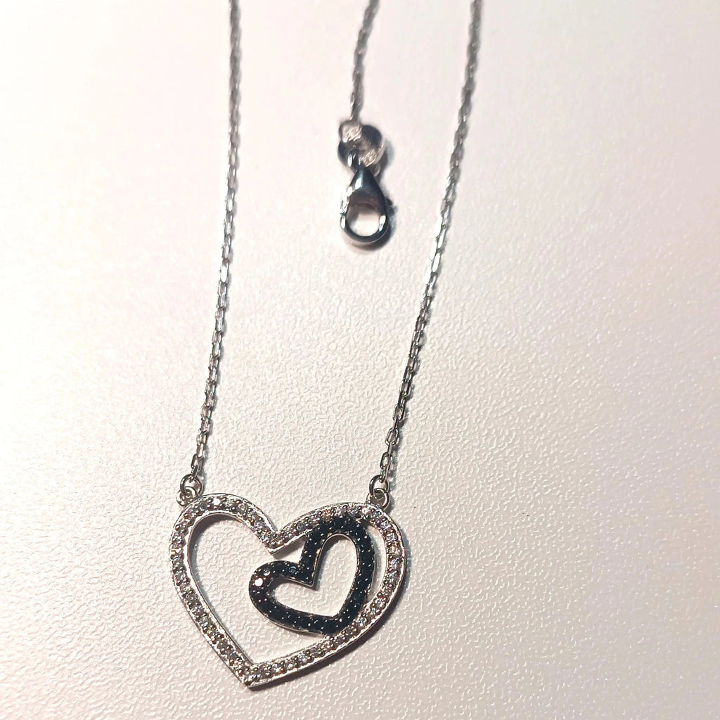 Collier "Cœurs Entrelacés" – Argent 925 & Cristaux Contrastés