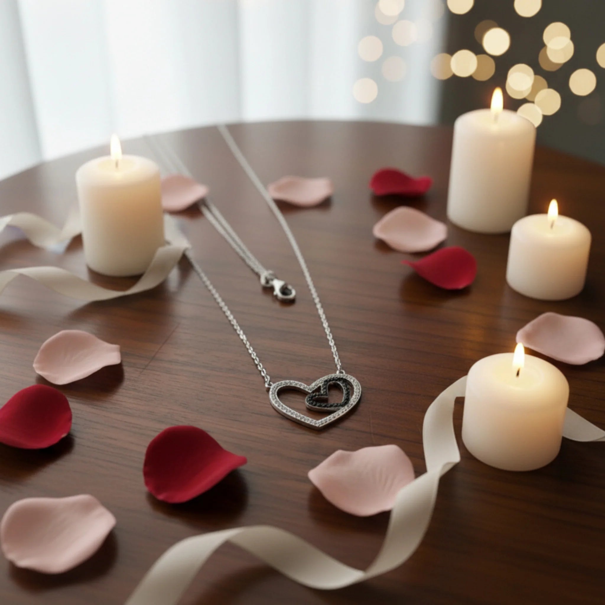 Collier "Cœurs Entrelacés" – Argent 925 & Cristaux Contrastés