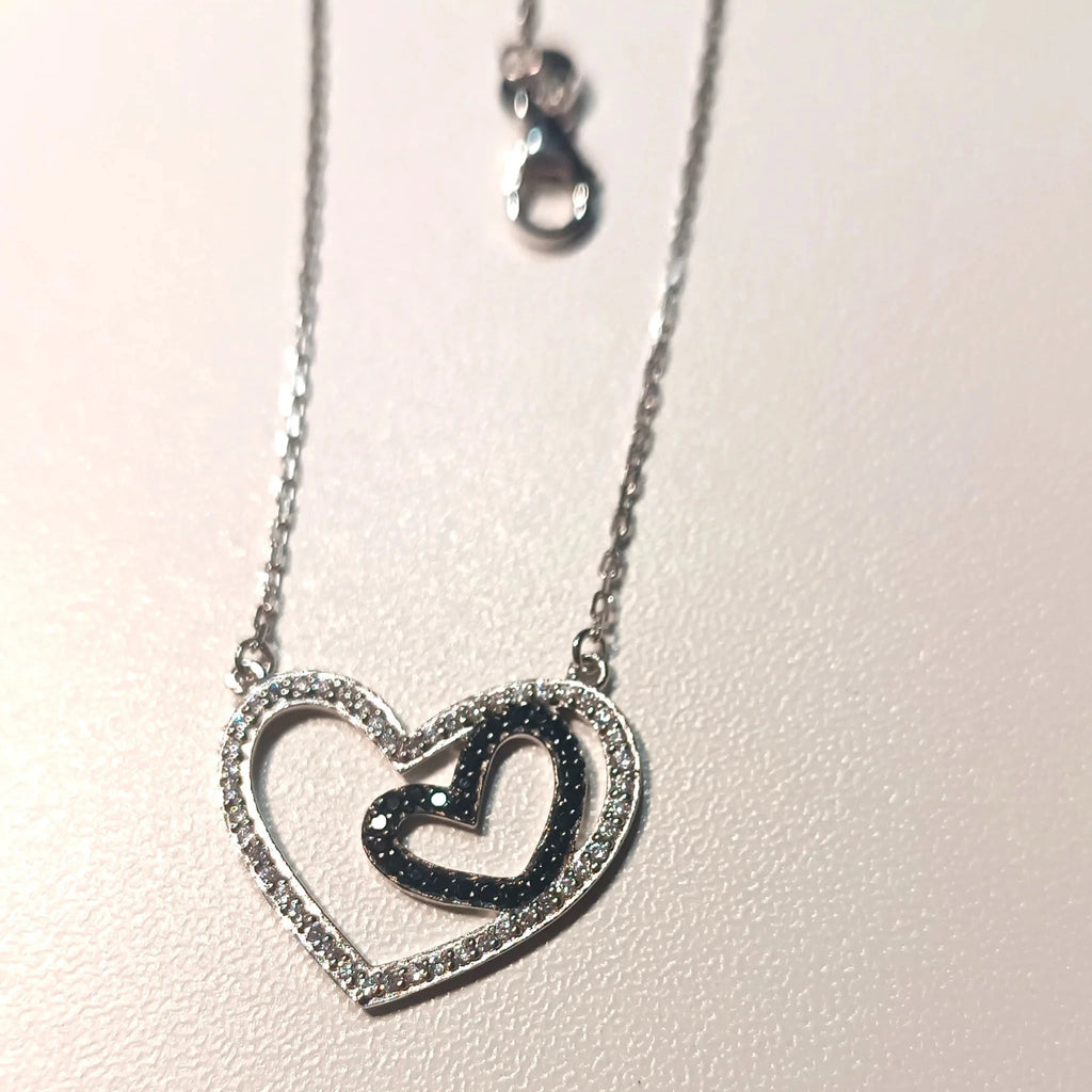 Collier "Cœurs Entrelacés" – Argent 925 & Cristaux Contrastés