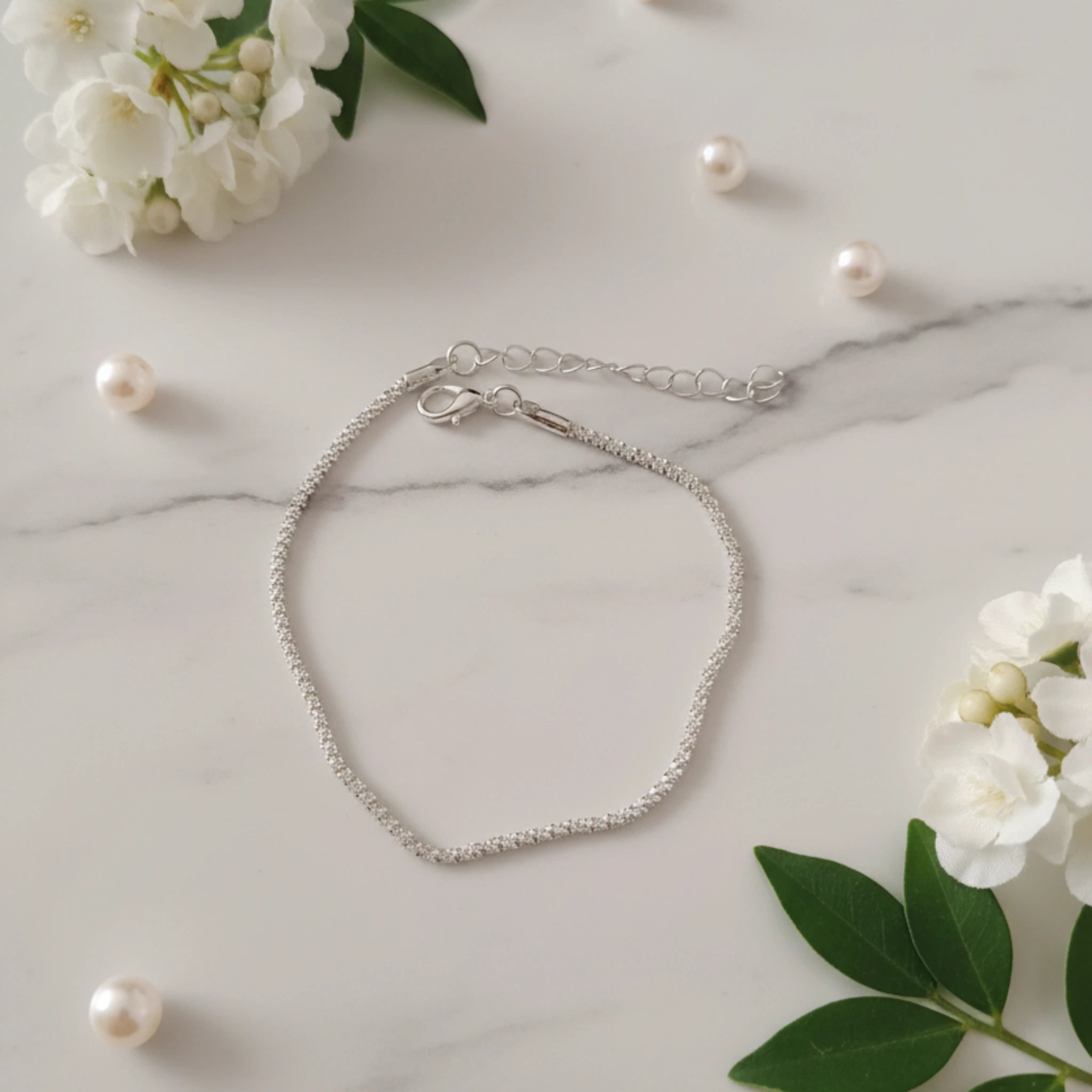 Chaîne de Cheville Maille Scintillante Diamantée en Acier Inoxydable 316L