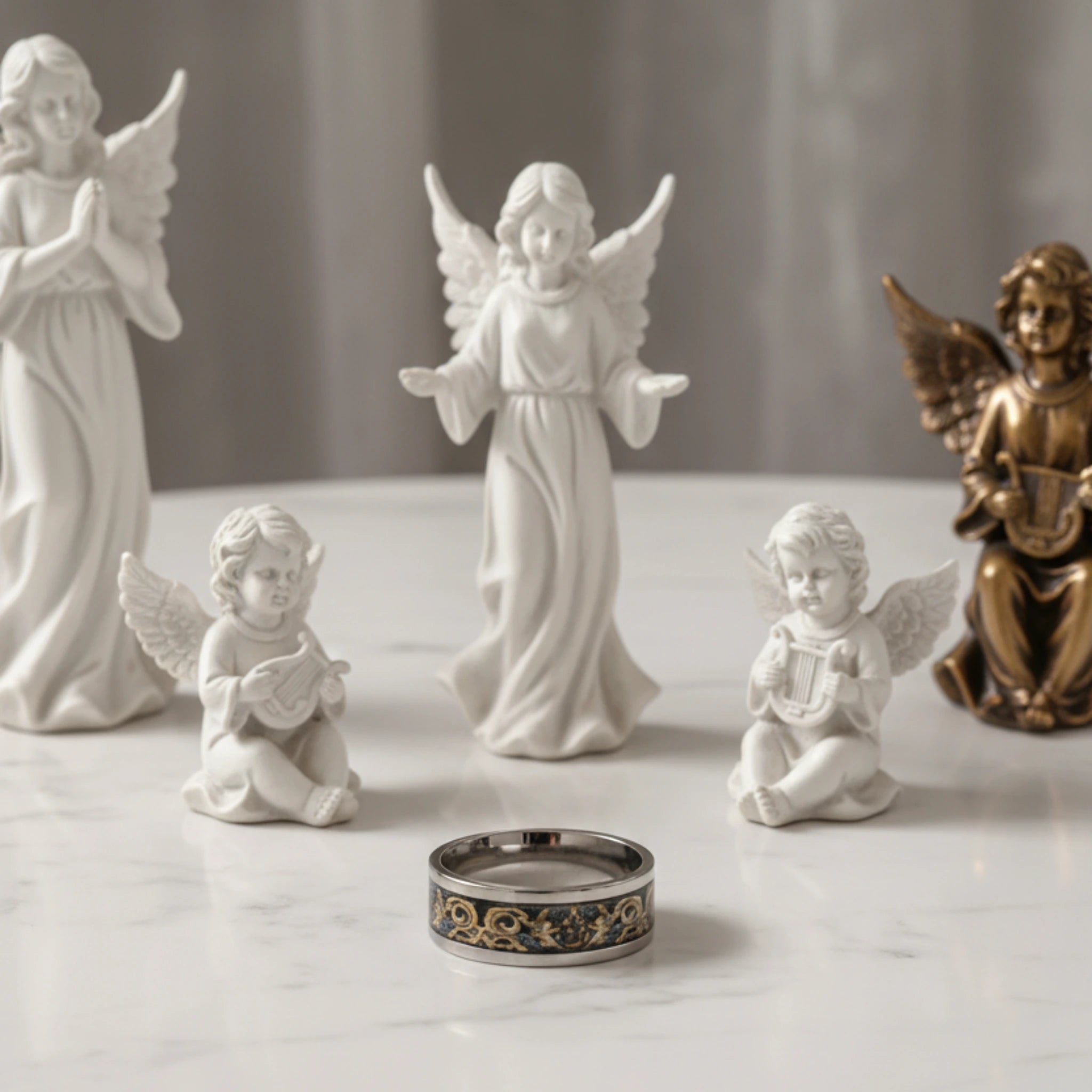 Bague Baroque Chérubins et Arabesques en Acier Inoxydable 304L