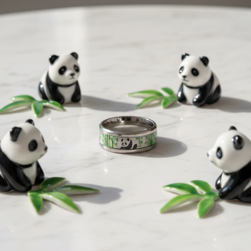 Bague Panda en Acier Inoxydable & Résine