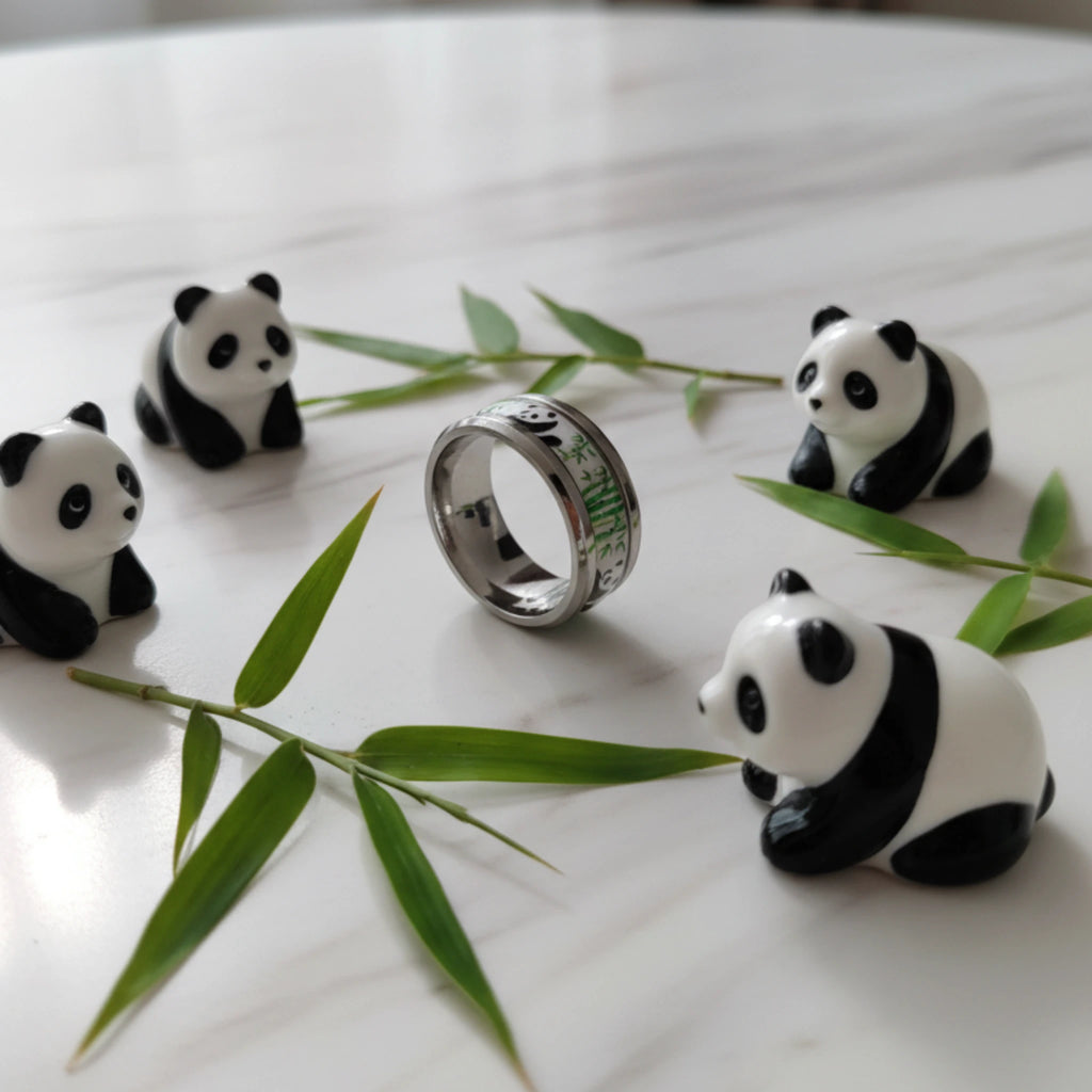 Bague Panda en Acier Inoxydable & Résine