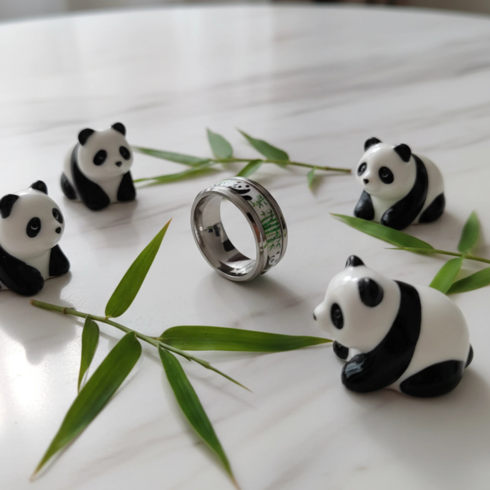 Bague Panda en Acier Inoxydable & Résine