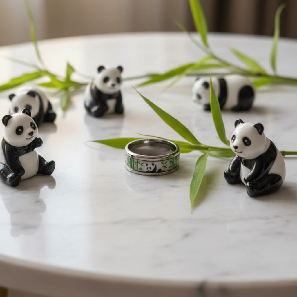 Bague Panda en Acier Inoxydable & Résine