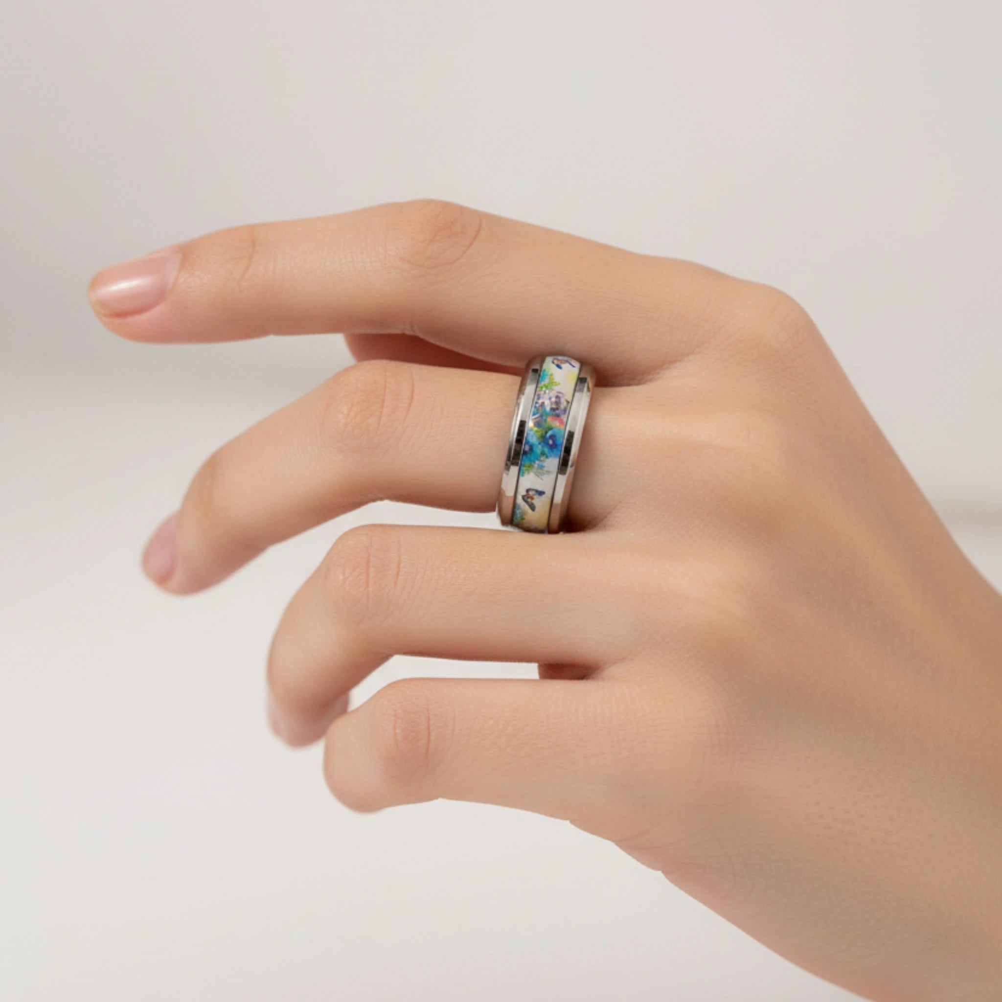 Bague petite souris des champs en acier inoxydable et résine
