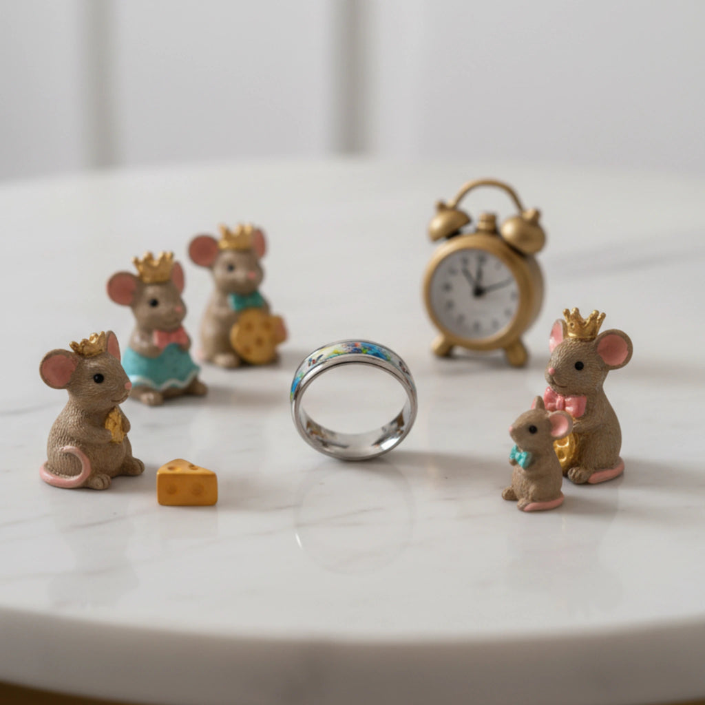 Bague petite souris des champs en acier inoxydable et résine