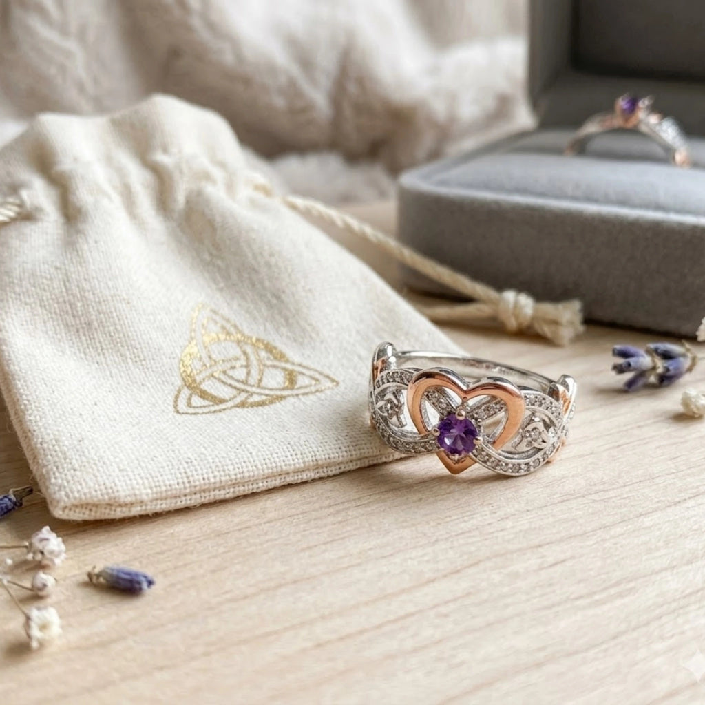 Bague "Promesse d'Éternité" – Cœur Rose Gold et pierre violette