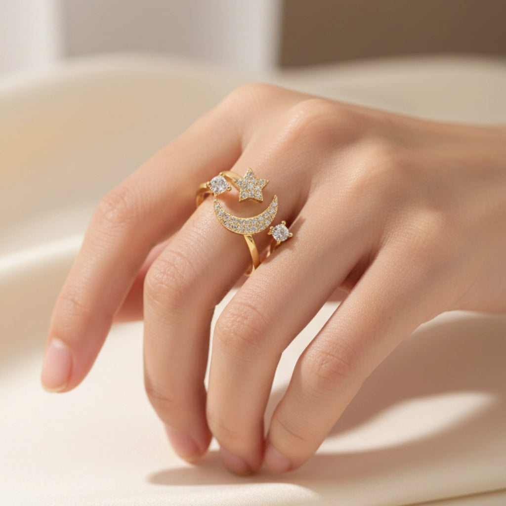 Bague Double Rang Céleste en Acier Inoxydable 