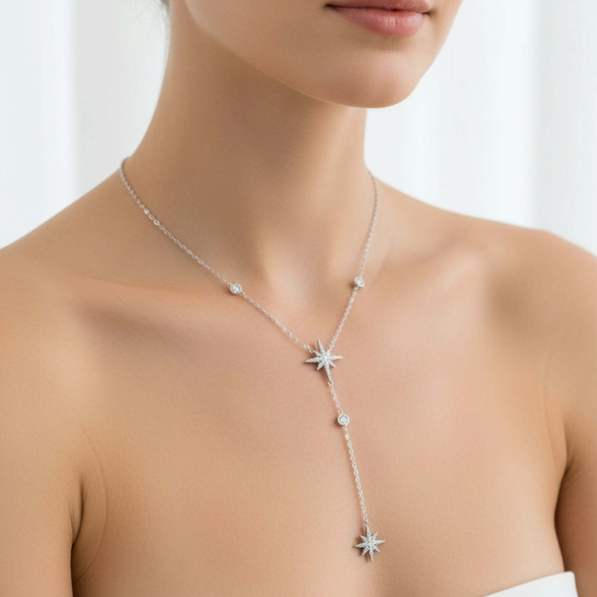 Collier en Forme de Y en Acier Inoxydable Argent – Étoile du Nord
