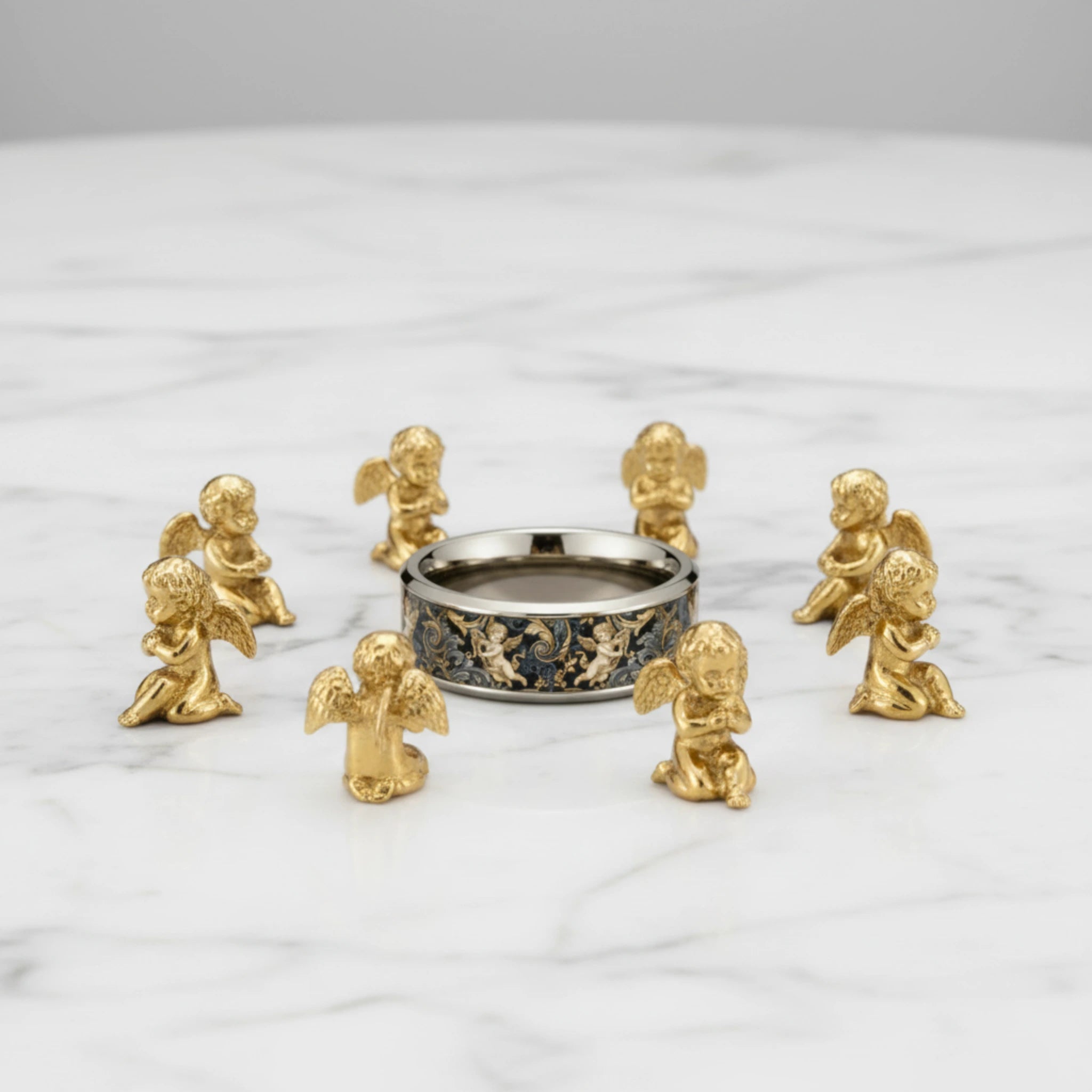 Bague Baroque Chérubins et Arabesques en Acier Inoxydable 304L