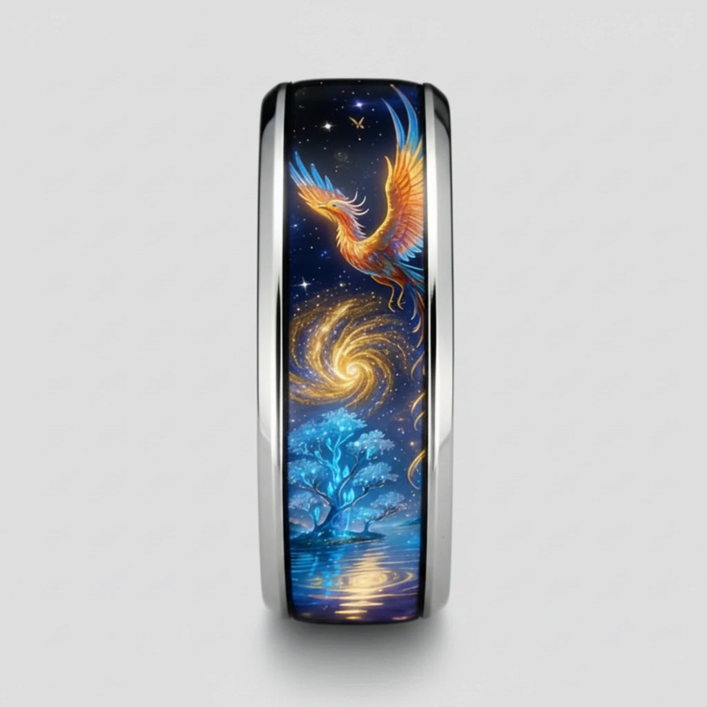 Bague Phénix et Ciel Étoilé en Acier Inoxydable 304 L & Résine