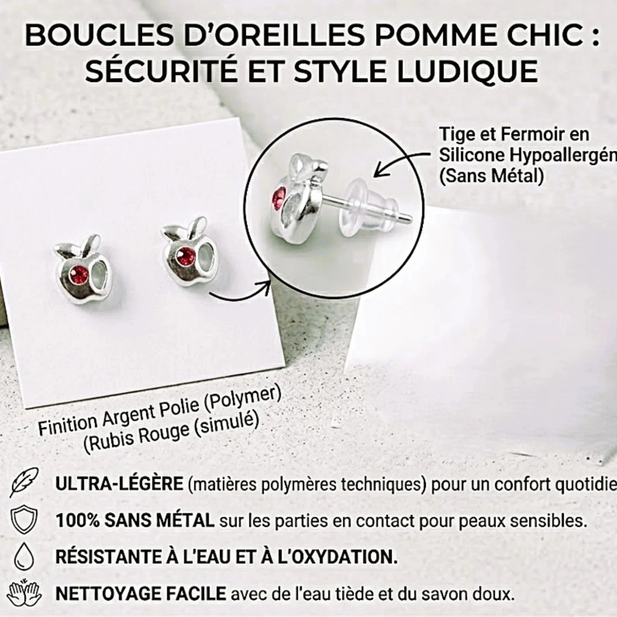 Boucles d’Oreilles "Pomme Tentation" – 100% Sans Métal
